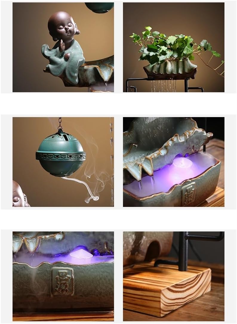 GUERNSEY Tabletop Fountain Tabletop Fountain Chinese Style Living Room Home Water Fountain Desktop Backflow Incense Zen Aromatherapy Ornaments Indoor Fountain