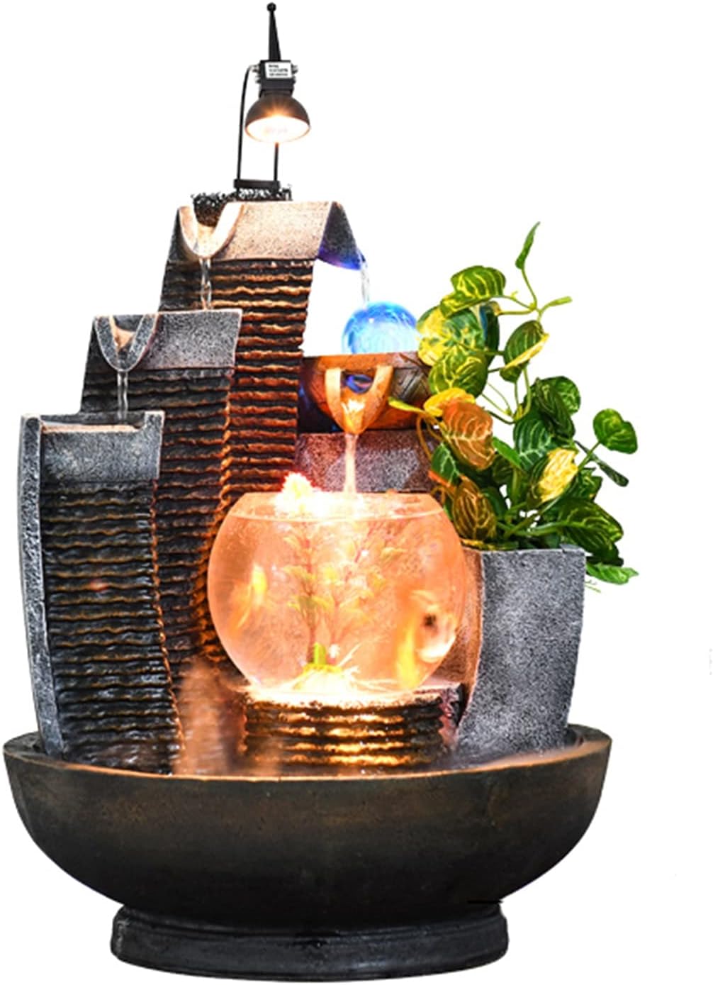 Tabletop Fountain Tabletop Fountain with Lights Indoor Waterfall Feature Calming and Relaxing Water Sound 13 Inch Desktop Size Desktop Fountains (Color : Brass)