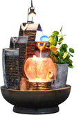 HIHELO Indoor Tabletop Waterfall Fountain Tabletop Fountain with Lights Indoor Waterfall Feature Calming and Relaxing Water Sound 13 Inch Desktop Size Meditation Fountain (Color : Brass)