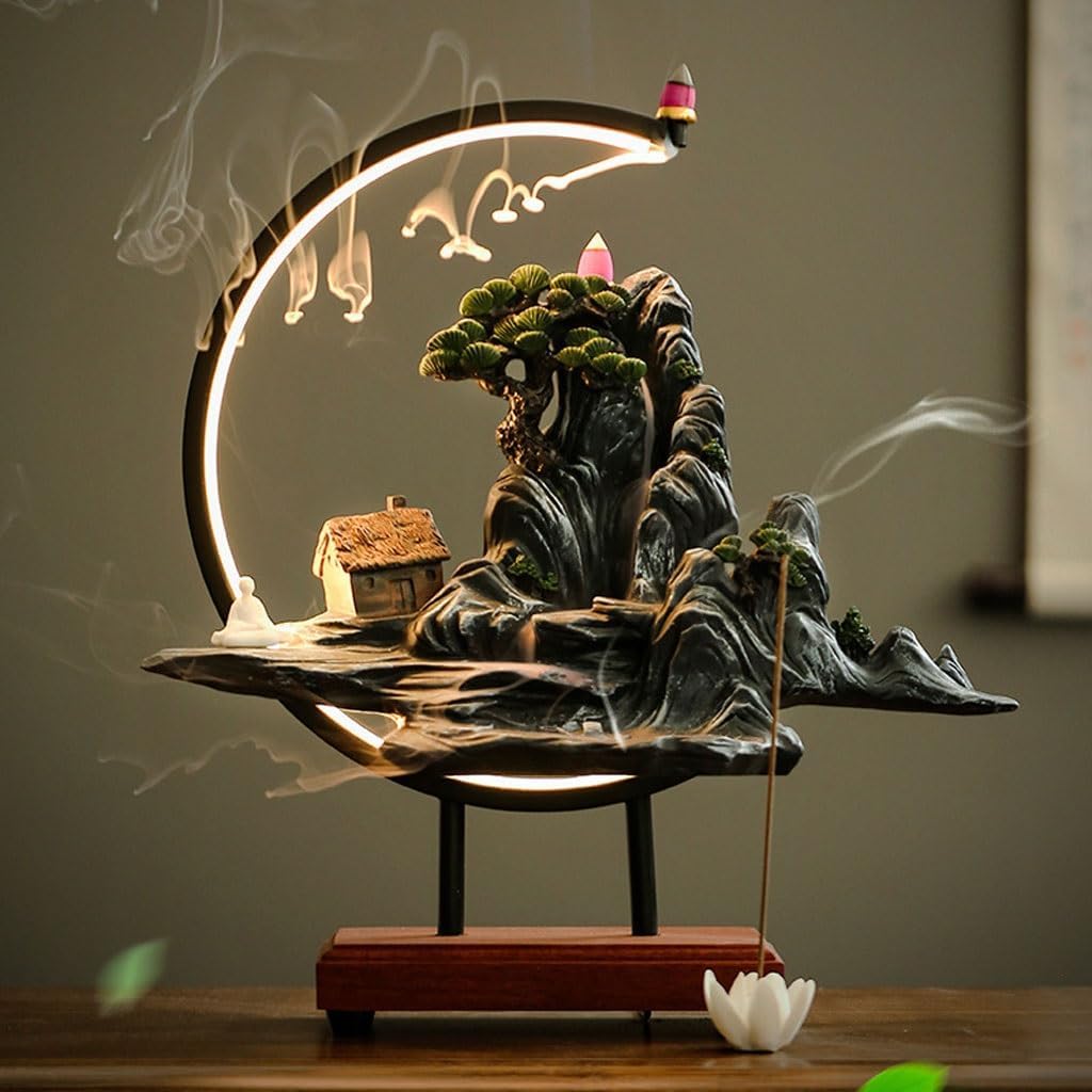 GUERNSEY Tabletop Fountain Home Indoor Mountain Water Fountain Ornaments Tea Room Backflow Incense Ornaments Rockery Circulating Water Fountain Tabletop Fountains Indoor Fountain