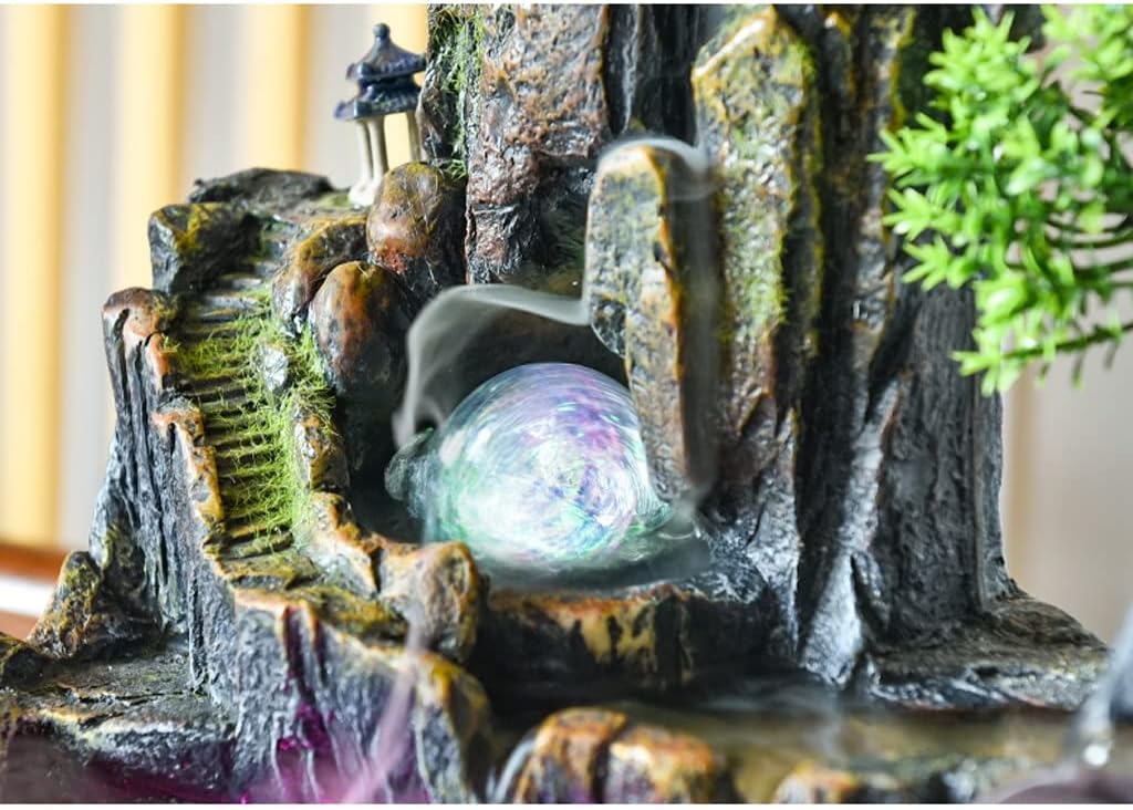 HIHELO Desktop Fountain Tabletop Fountain Resin Alpine Flowing Water Fountain Office Lucky Decoration Living Room Decorative Waterscape Ornament Water Fountain Outdoor (Color : Without Nebulizer)