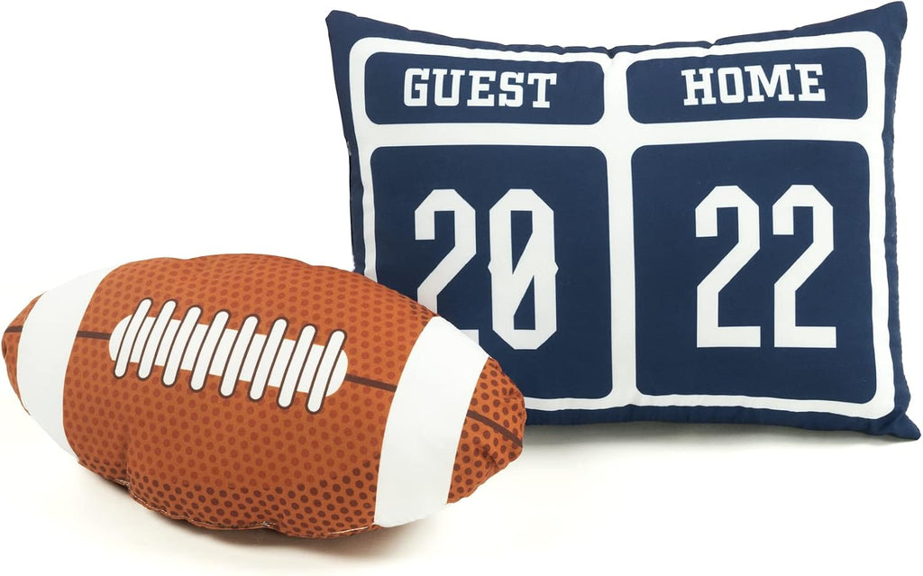 Lush Decor American Football Reversible Quilt Queen Size 5 Piece Set Full/Queen Gray & Black - Kids Bedding Set Queen Quilt - Football Decor