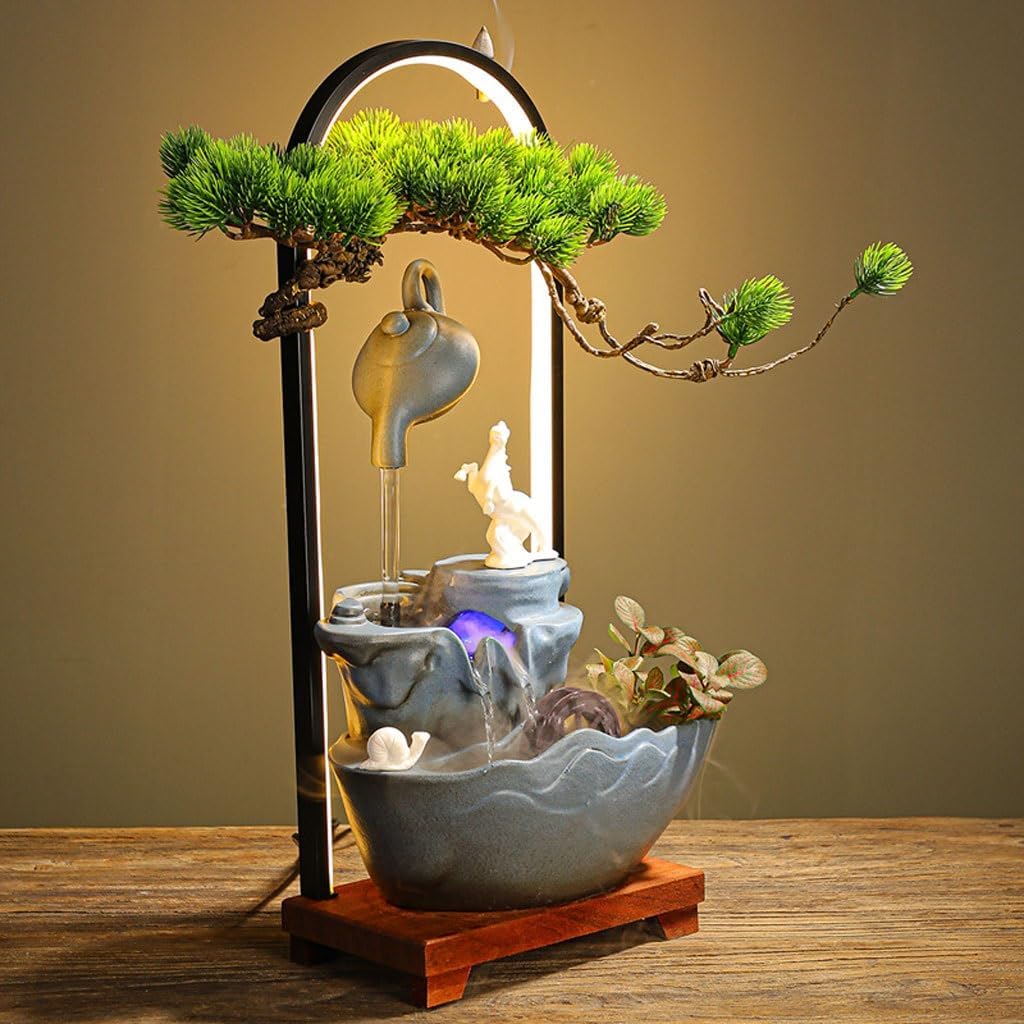 GUERNSEY Tabletop Fountain Chinese Style Flowing Water Rockery Fountain Living Room Office Decoration Study Desk Fountain Decoration Indoor Fountain