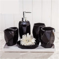 Bathroom Accessory Set Bathroom Accessories Set Ceramic Soap Dispenser Round Bathroom Accessories Set 5 Pieces Toothbrush Holder Mouthwash Cups Soap Dish Bath Accessory Set,Black,6 Pieces