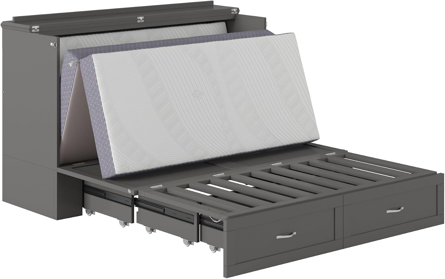 AFI Hamilton Queen Murphy Bed Chest with Mattress, Storage, and Built-in Charger in Grey