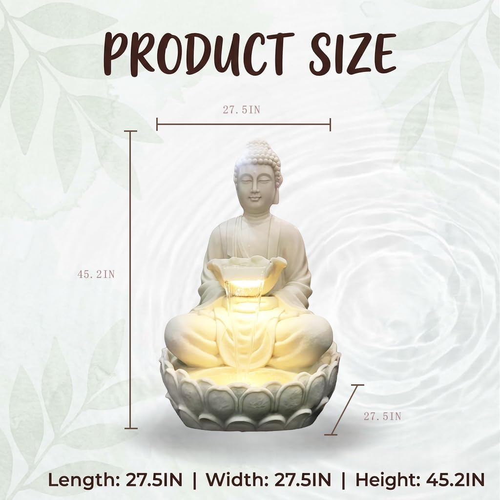 Outdoor Water Fountain, Buddha Water Outside, Garden Fountain, Statue Indoor/Outdoor for Home, Buddha Decor & Gifts, Buddah, Buda, Budda, Buddhas, Feng Shui (Medium)