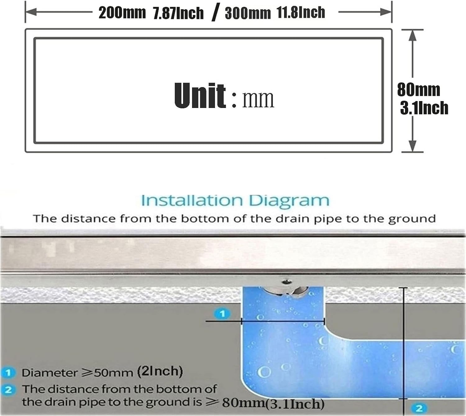 Linear Shower Drain with Hair Strainer Brass Invisible Rectangle Floor Drain Removable Cover for Kitchen Bathroom Garage and Basement Premium Water Drainage Sol，Black 30x8cm(11.8x3.1Inch)