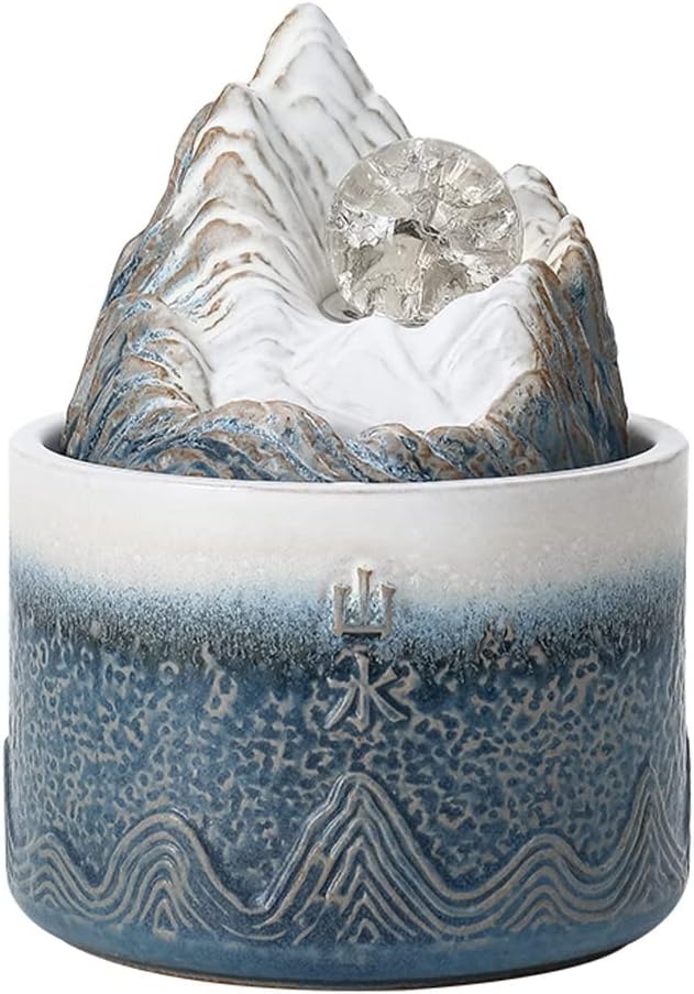 HIHELO Desktop Fountain Tabletop Fountain Ceramic Circulating Flow Fountain Ornament Living Room Entrance Office Desktop Fountain with Rolling Ball Water Fountain Outdoor (Color : A)