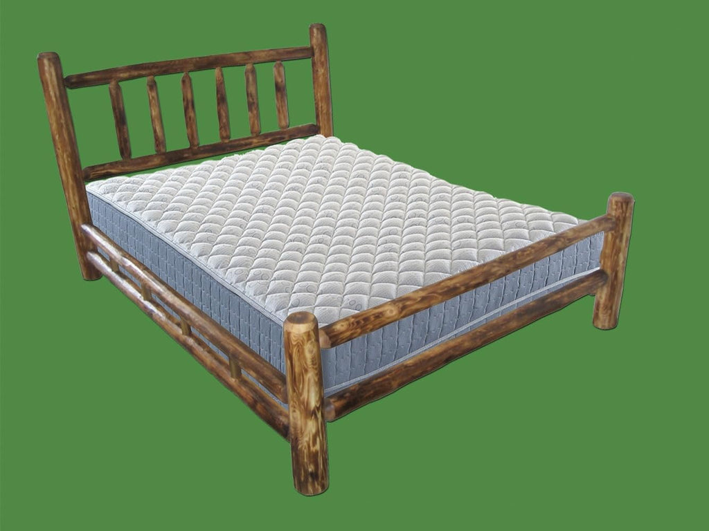 Log Bedroom Set - 5pc Torched Cedar/Amish Handcrafted / 100% Solid Wood/Dovetail/Double Log Side Rail Bed/Queen Size