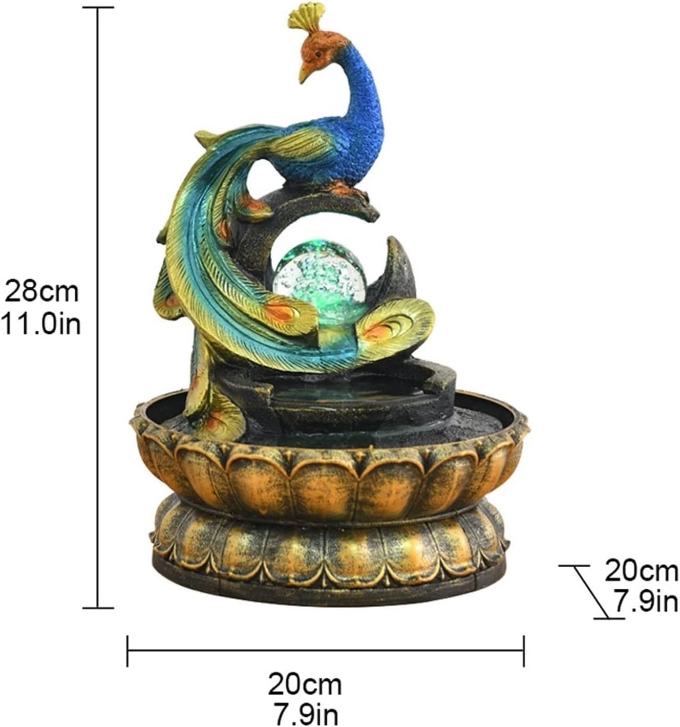 HIHELO Tabletop Fountain Creative Peacock-Shaped Fountain Home Feng Shui Ball Desktop Fountain Dining Table Office Desktop Running Water Ornaments Indoor Fountain