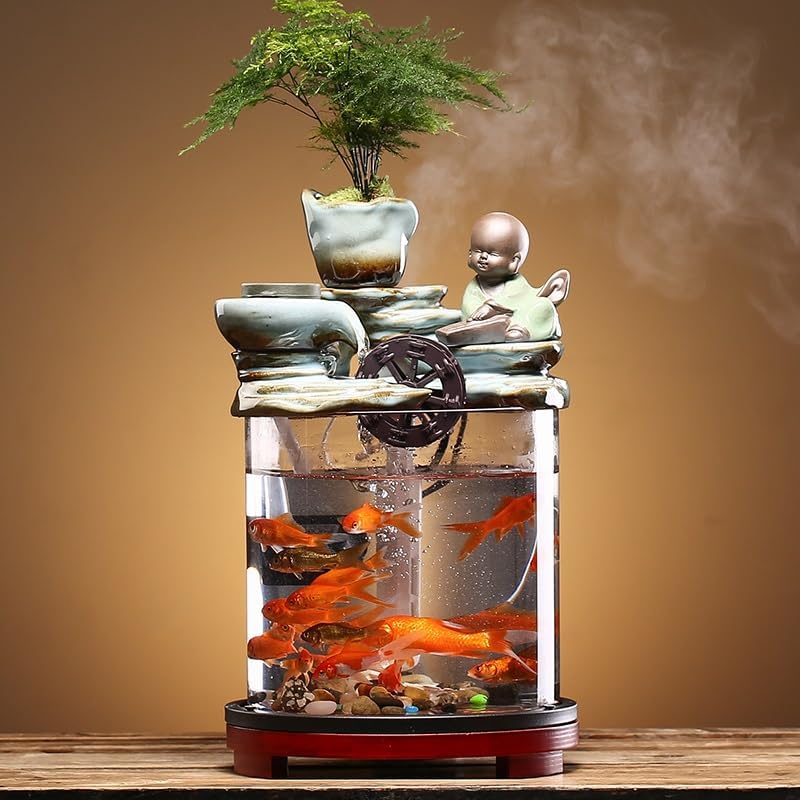 GUERNSEY Tabletop Fountain Tabletop Fountain Creative Ceramic Fish Tank Living Room Fountain Desktop Flowing Water Ornaments Small Home Circulation Fish Tank Indoor Fountain