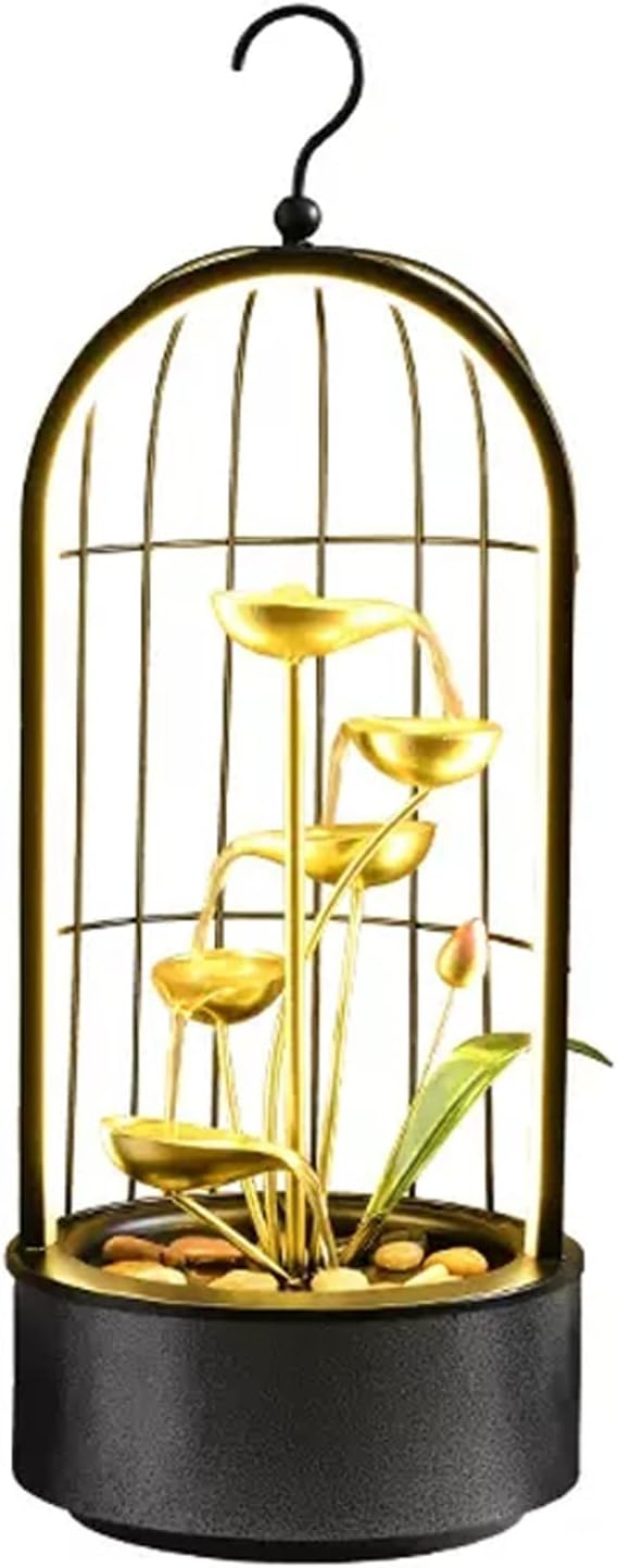 HIHELO Desktop Fountain Table Fountain, Indoor Waterfall, Fountain Table Top 5 Tiers Indoor Leisure Fountain Waterfall, Black Bird Cage Decoration Water Fountain Outdoor