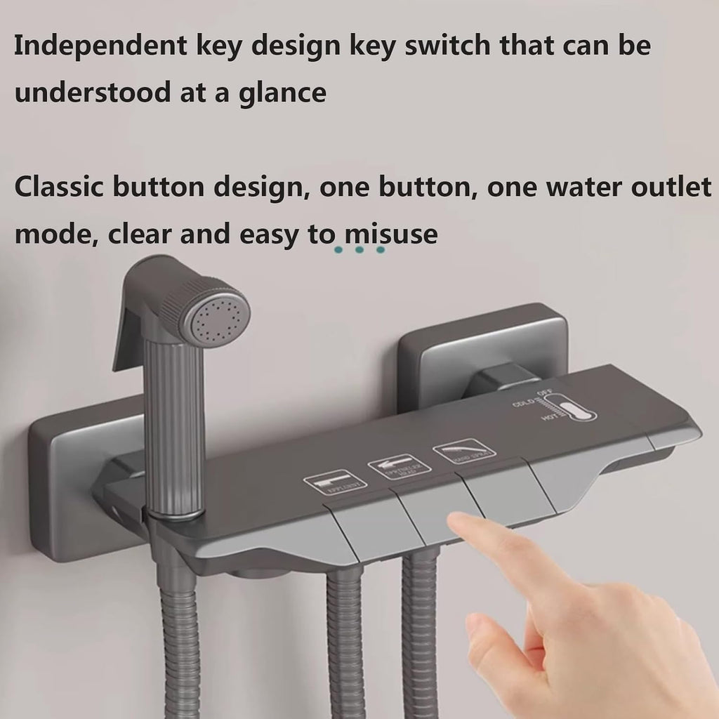 Shower set with lifting rod, shower set with three-speed square spray, bathroom shower set, with piano keys, booster spray gun, hidden drain, suitable for bathrooms, gyms, pet shops, hotels ( Color :