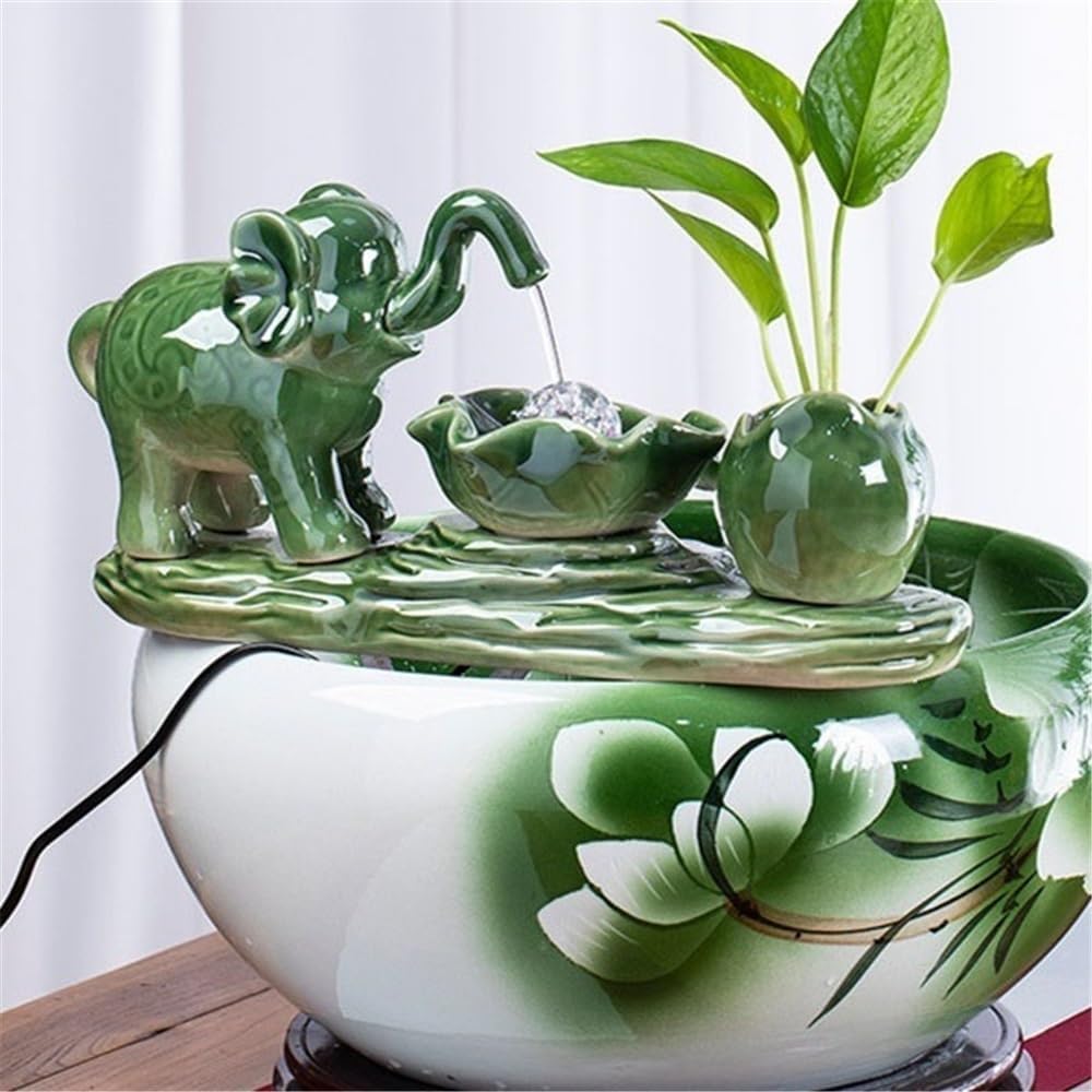 Tabletop Ceramic Tabletop Fountain Automatic Flowing Fish Tank for Indoor and Home Decoration Decor(Large)