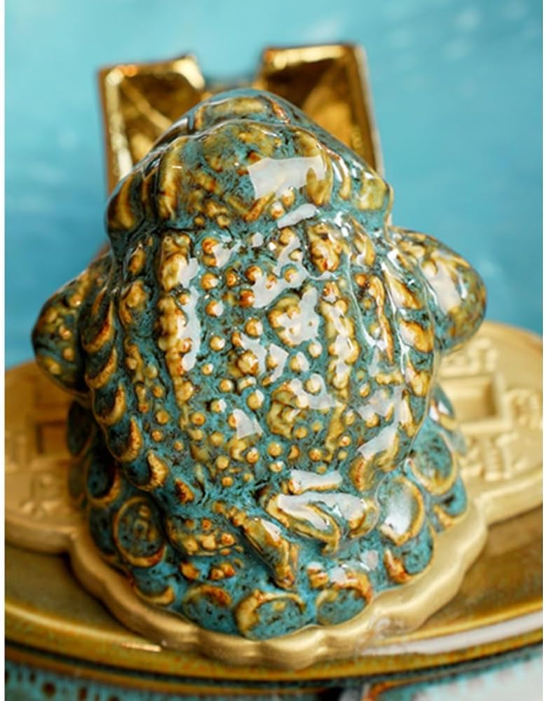 GRFIT Indoor Fountain Relaxing Ceramic Tabletop Fountain with Water Wheel and Lucky Toad Decoration Table Fountain