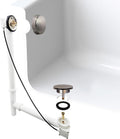 Westbrass A50P27TLE-07 27' Cable Drive Bath Drain Trim Kit with Rotary Overflow Cover Knob, European Stopper and Poly Tubular Pipes, Satin Nickel