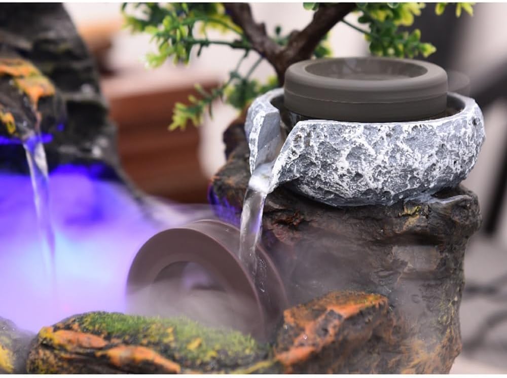 GRFIT Indoor Fountain Automatic Flow Waterfall Fountain Prosperity Mountain for Business & Home Decor Tabletop Fountain