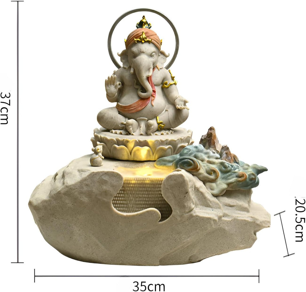 Zen Buddha Tabletop Fountain with LED Lights & Crystal Accents – Indoor Meditation Waterfall Feature with Cascading Water for Home, Office, Living Room or Bedroom – Free 10 Free Crystals (Style 4)