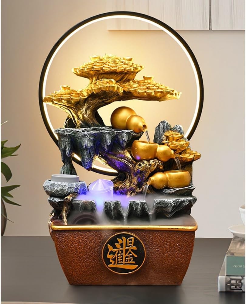 GRFIT Indoor Fountain Tabletop Relaxation Fountain with Flowing Water Wheel Decoration Table Fountain