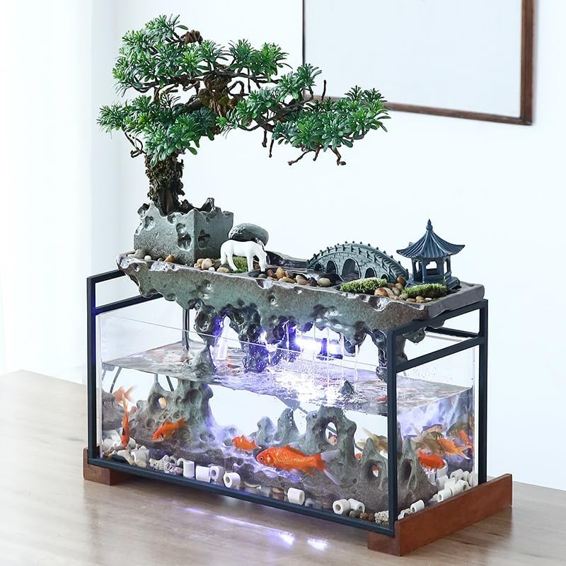 GUERNSEY Tabletop Fountain Tabletop Fountain Flowing Water Ornaments Rockery Fountain Circulating Water Creative Simple Home Office Desktop Fish Tank Indoor Fountain