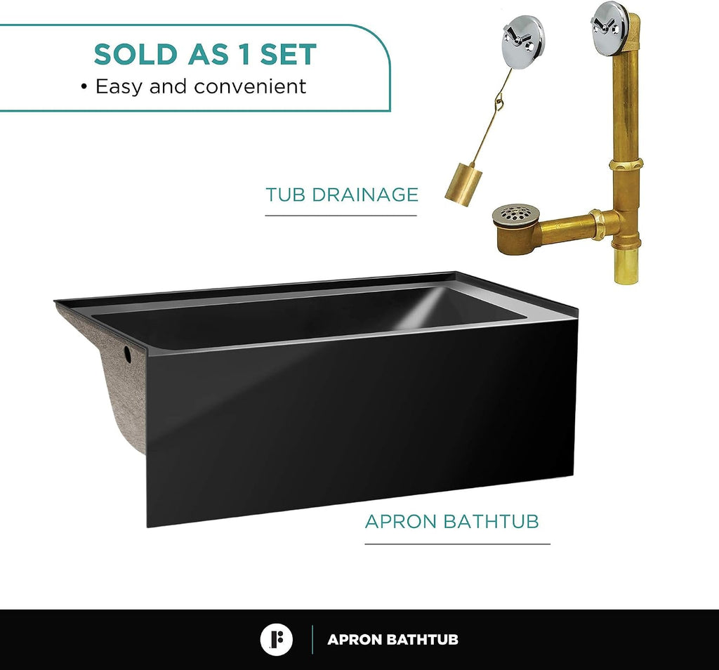 Fine Fixtures Acrylic, Fiberglass Alcove Soaking Bathtub with Integral Apron Front - Drain Included (48' x 32', Left Hand, Black)