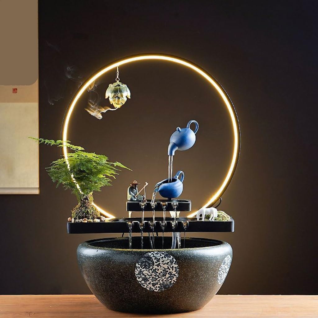 GUERNSEY Tabletop Fountain Chinese Style Simple Study Desk Circulating Water Fountain Ornaments Office Ceramic Desktop Ornaments Tabletop Fountains Indoor Fountain