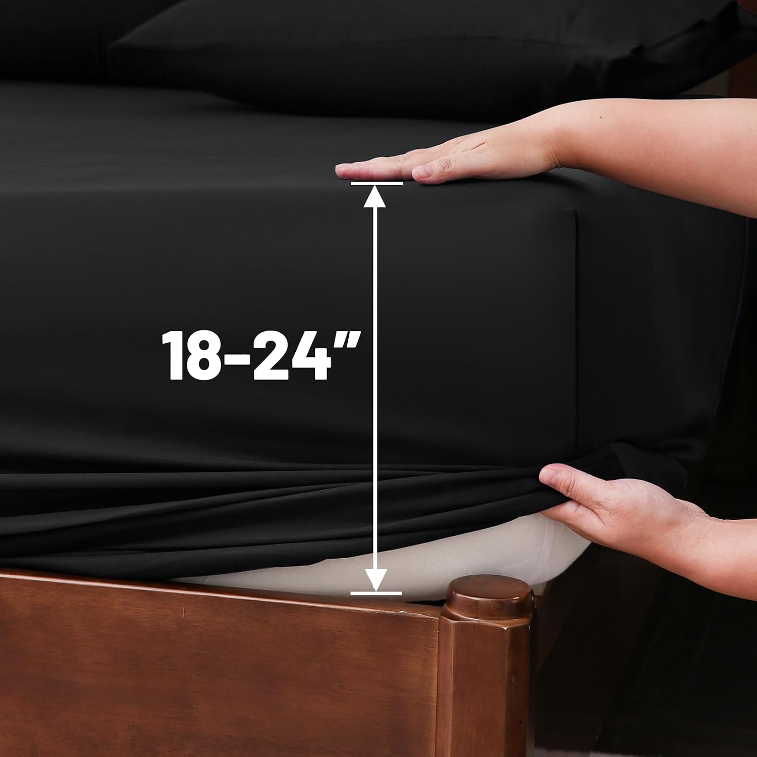 Extra Deep Pocket California King Sheets 18-24 Inch 100% Egyptian Cotton 1000 Thread Count Sateen Weave Soft Breathable 4 Pieces（Cal King,Black）