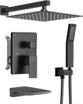 DASAN Tub Shower Faucets Sets Complete Matte Black Bathtub Shower System with Waterfall Tub Spout, Bathtub Faucet Set Tub and Shower Faucet Combo Trim Kit with Valve, DA-SS04MB-S10W