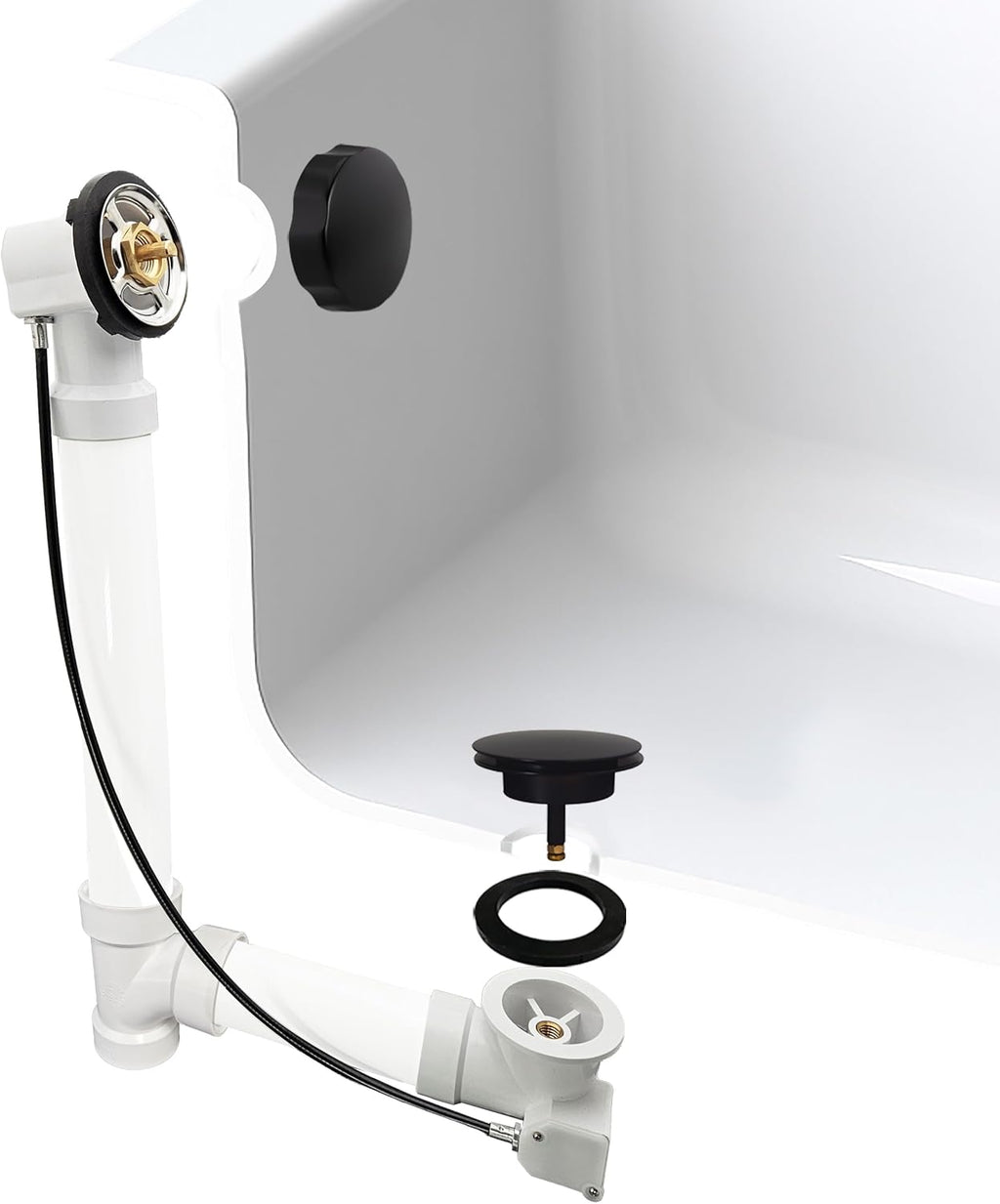 Westbrass PVC 45' Cable Drive Bath Waste & Overflow, Matte Black, D50P45-62