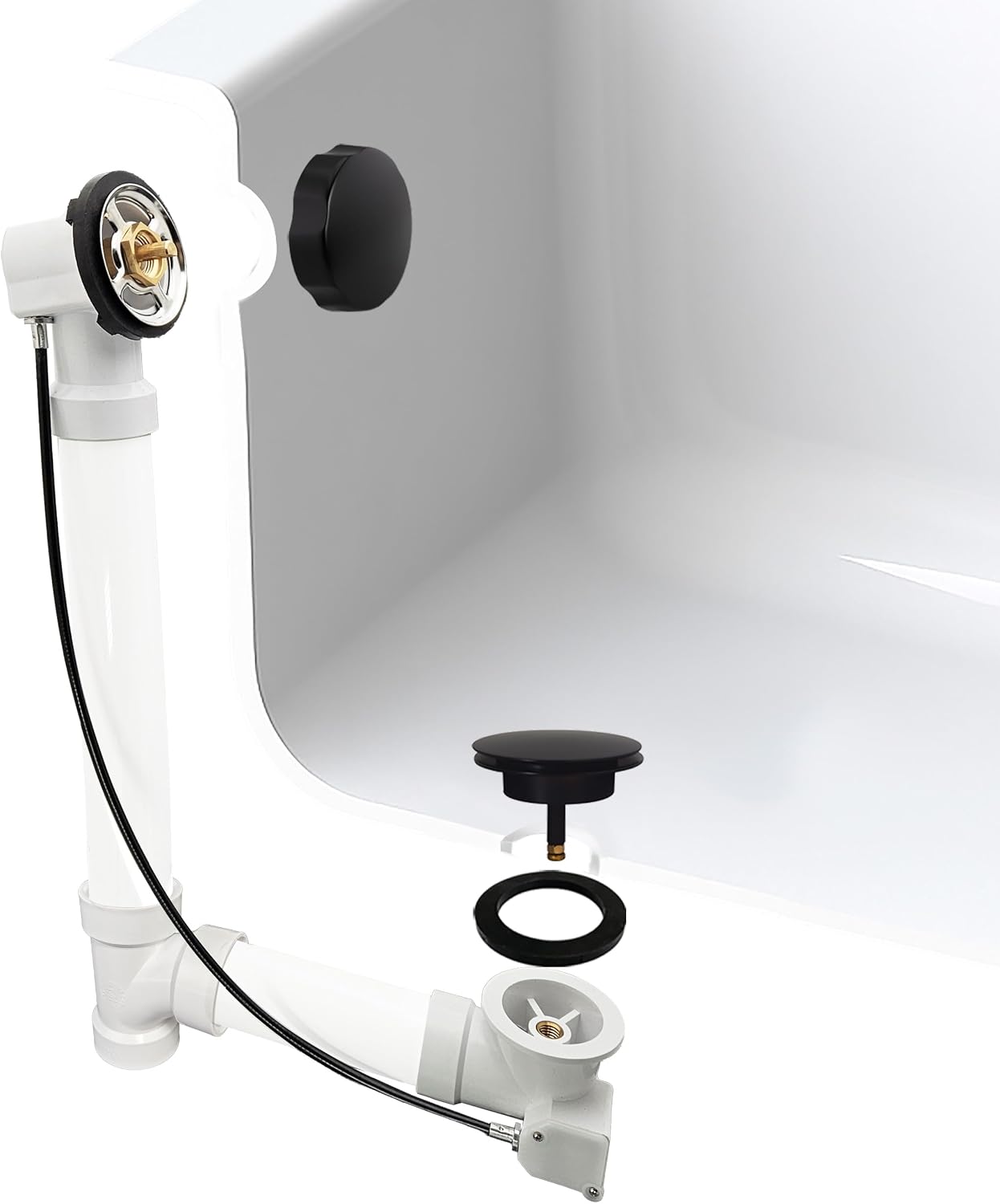 Westbrass PVC 45' Cable Drive Bath Waste & Overflow, Matte Black, D50P45-62