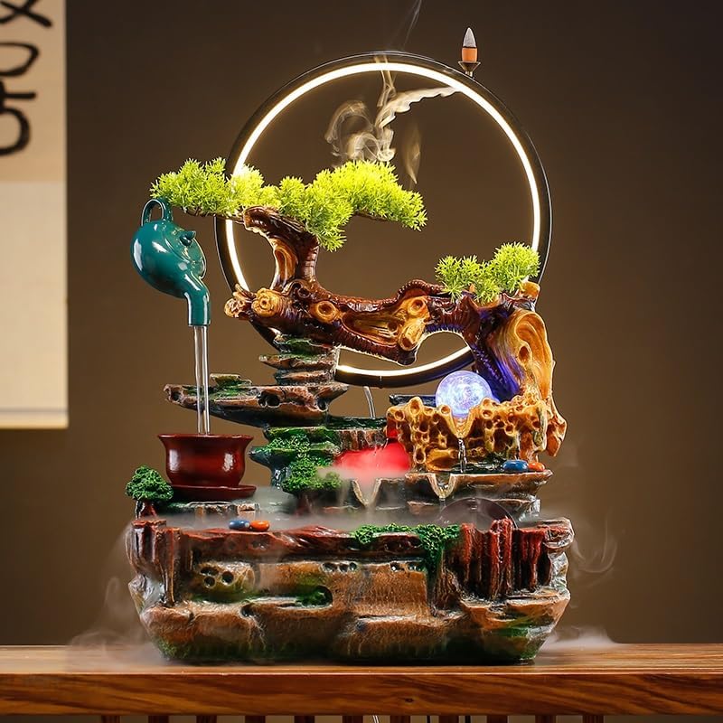 GUERNSEY Tabletop Fountain Tabletop Fountain Creative Water Ornaments Circulating Water Living Room Porch Chinese Style Decoration Office Desktop Decoration Indoor Fountain