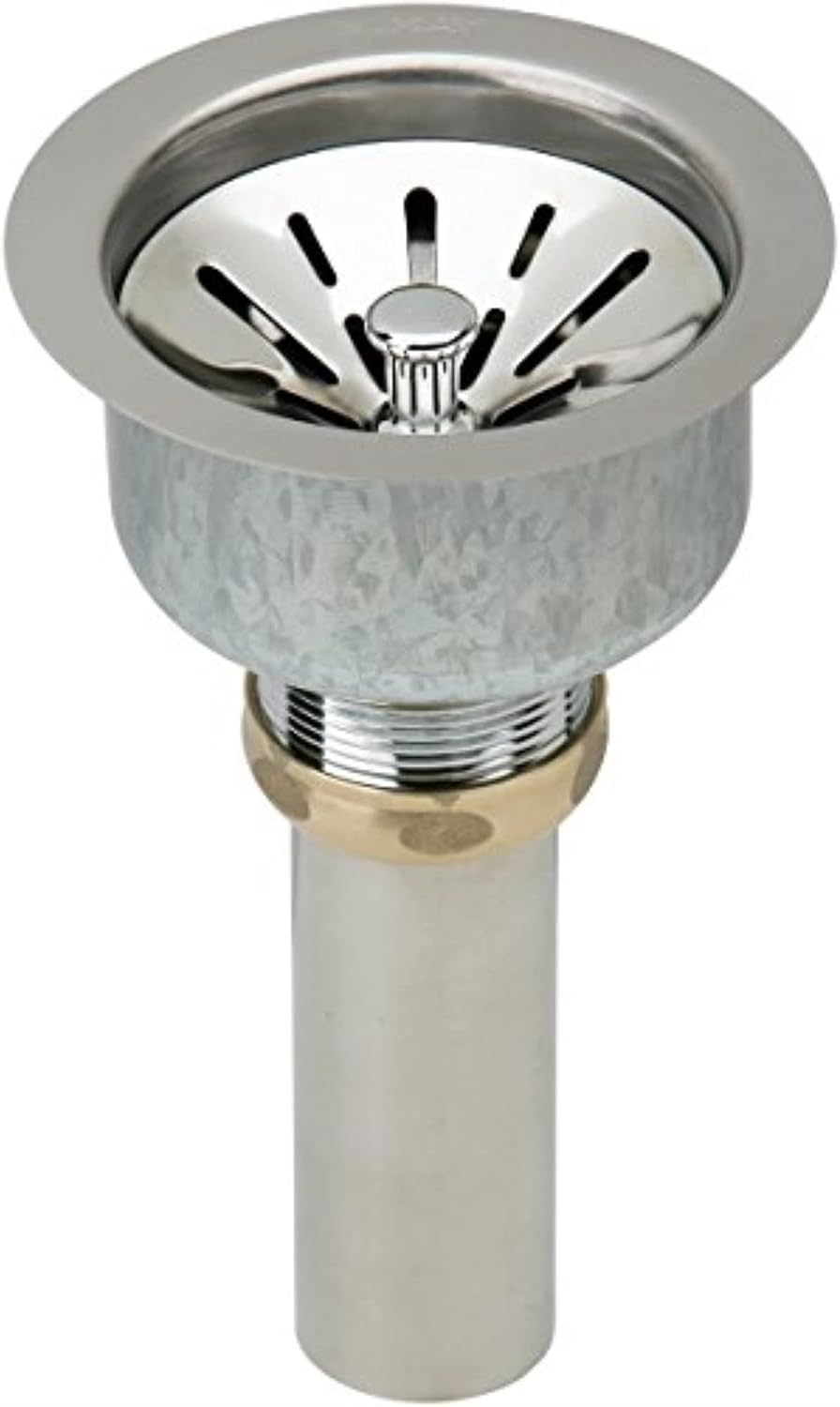 Elkay LK99 3-1/2' Deluxe Drain with Type 304 Stainless Steel Body, Strainer Basket, Rubber Seal, and Tailpiece