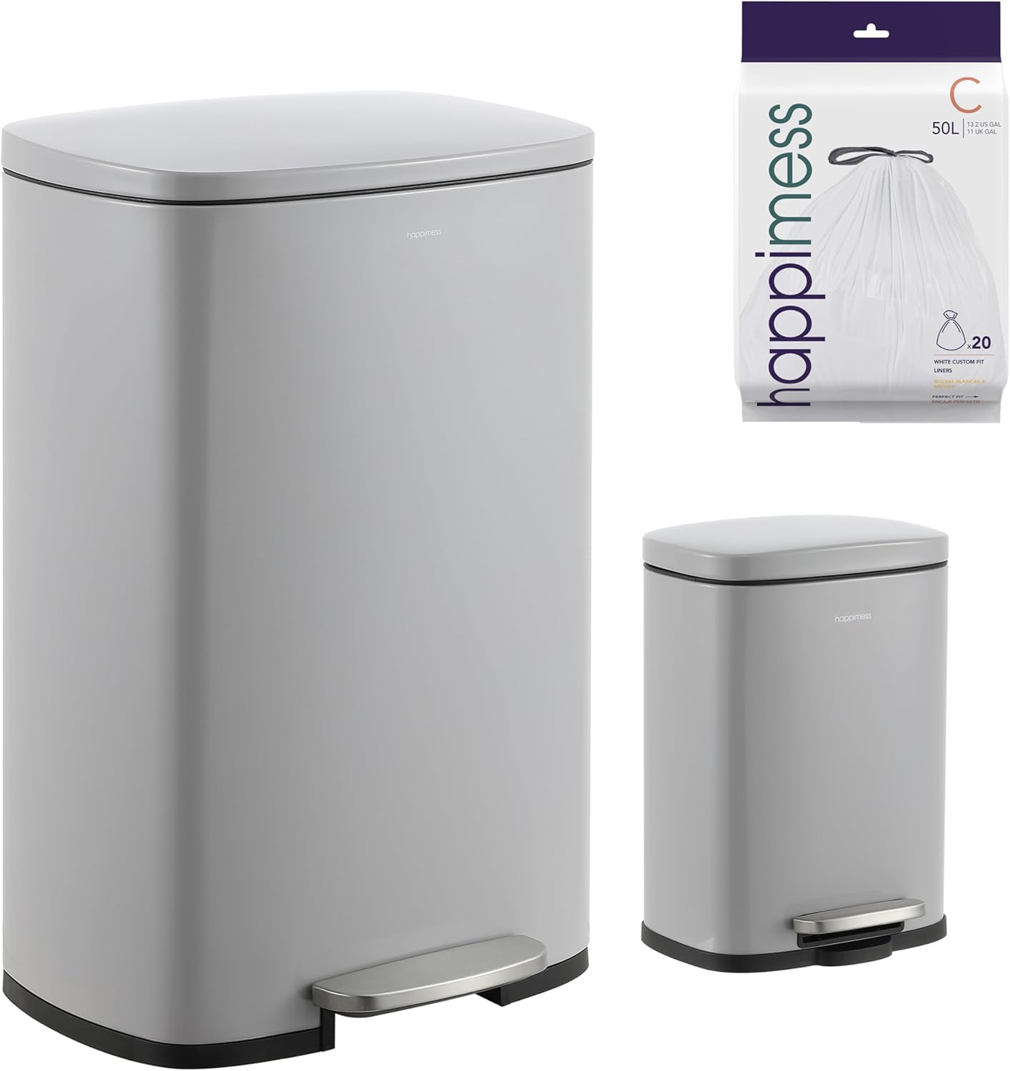 happimess HPM1006I Connor Rectangular 13-Gallon Trash Can with Soft-Close Lid and Free Mini Trash Can, Fingerprint Resistant, Modern, Minimalistic for Home, Kitchen, Office, Bathroom, Fog Gray