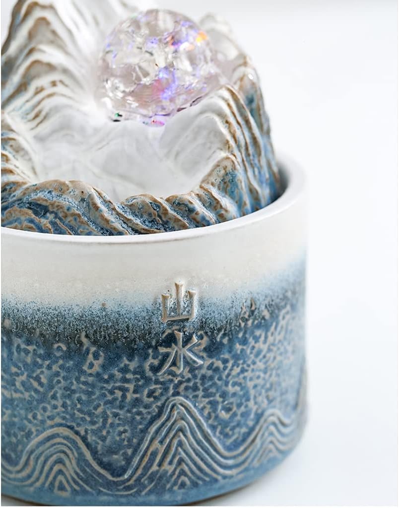 HIHELO Desktop Fountain Tabletop Fountain Ceramic Circulating Flow Fountain Ornament Living Room Entrance Office Desktop Fountain with Rolling Ball Water Fountain Outdoor (Color : A)