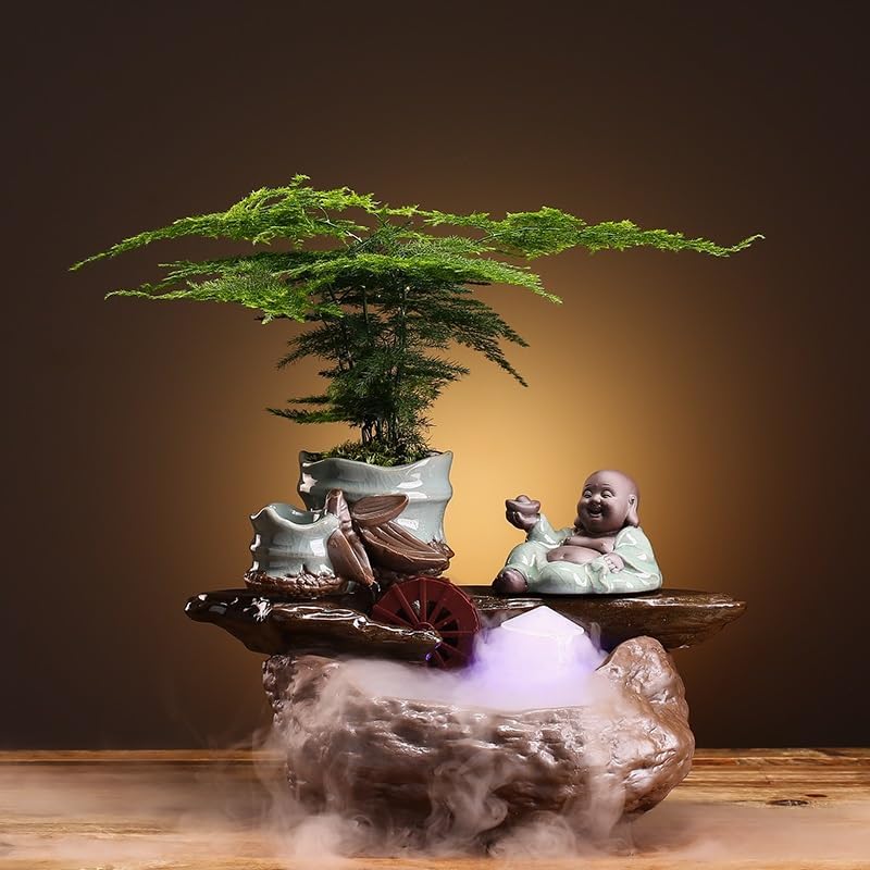 GUERNSEY Tabletop Fountain Tabletop Fountain Chinese Ceramic Water Fountain Feng Shui Wheel Ornaments Home Living Room Humidification Accessories Indoor Fountain