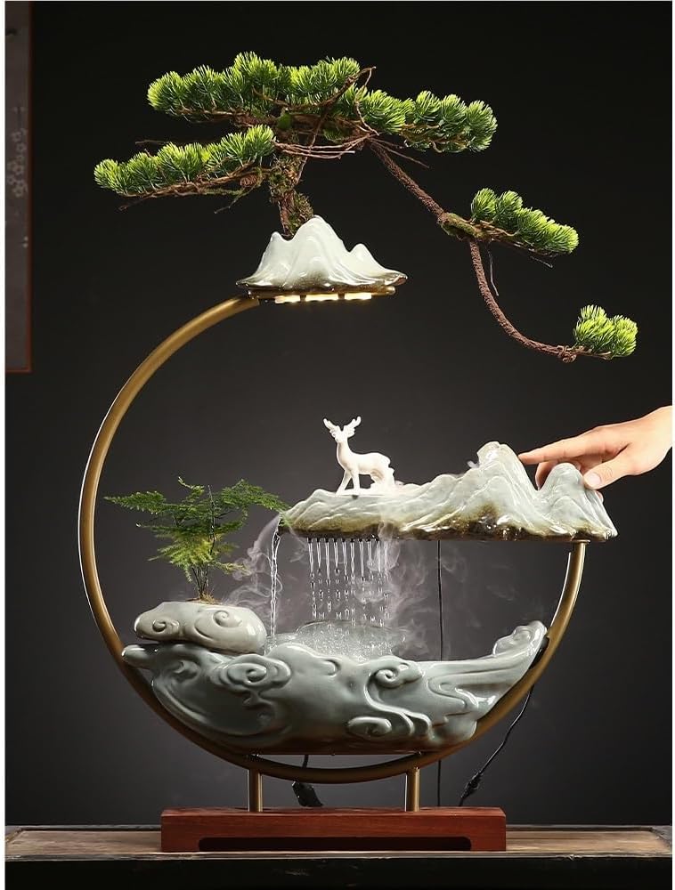 GUERNSEY Tabletop Fountain Tabletop Fountain Creative Chinese Style Circulating Ceramic Water Fountain Fountain Living Room Office Desktop Ornaments Indoor Fountain