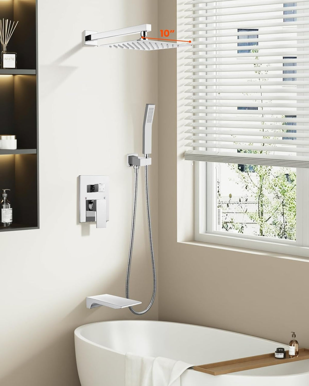 gotonovo Shower System with Tub Spout,Waterfall Tub Shower Faucet Set for Bathroom Head and Handle Set Wall Mounted 3 Function Rough-in Valve and Trim Included 10 inch Shower Head Polished Chrome
