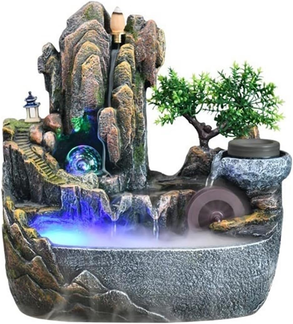 Tabletop Rockery Stream Tabletop Fountain, Meditation Indoor Waterfall for Home Office Decor(Large)