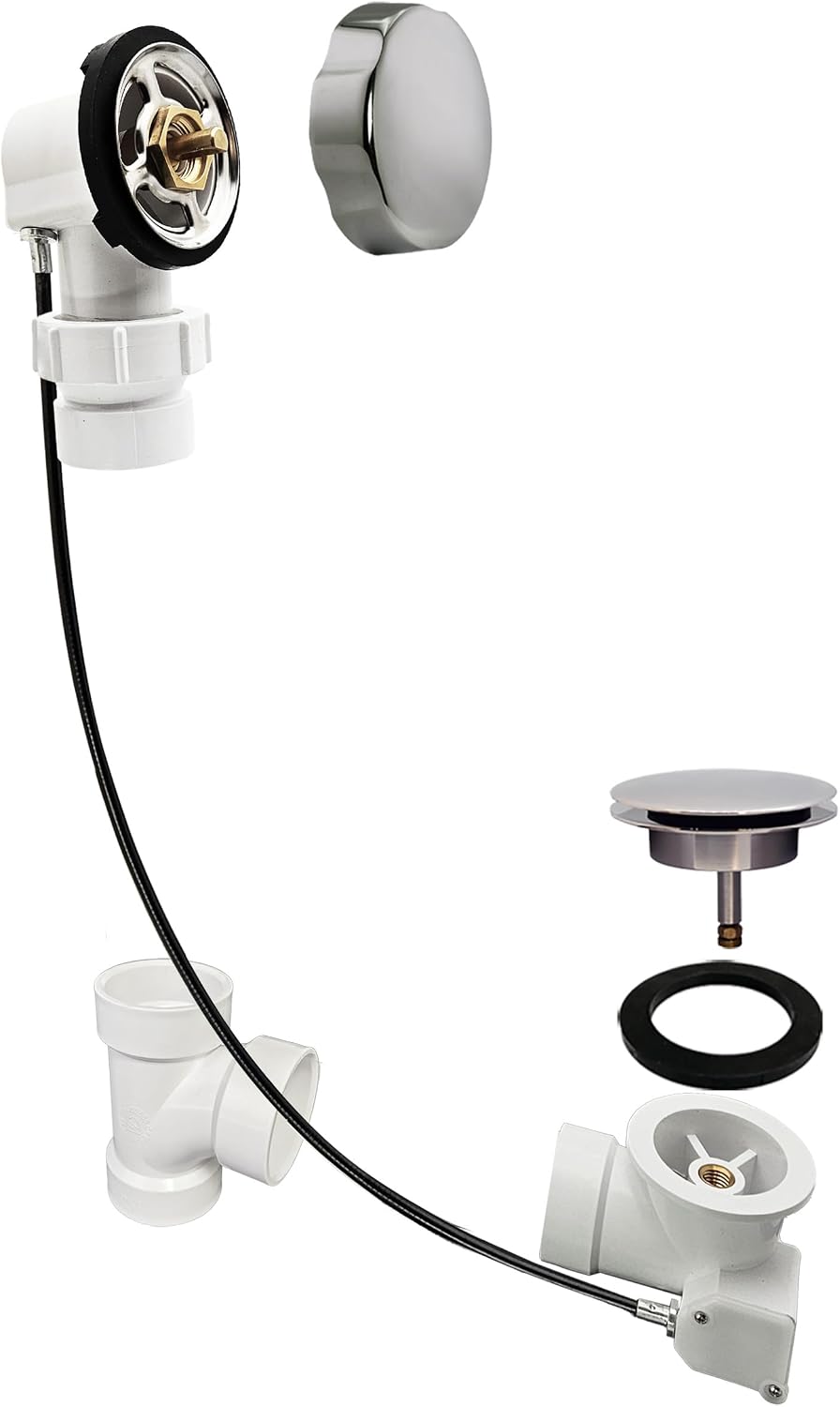 Westbrass A50P35BJ-05 1-1/2' Sch. 40 PVC 35' Cable Driven Bath Waste Kit with Ball Joint Head and Brass Trim Drain Kit, Polished Nickel