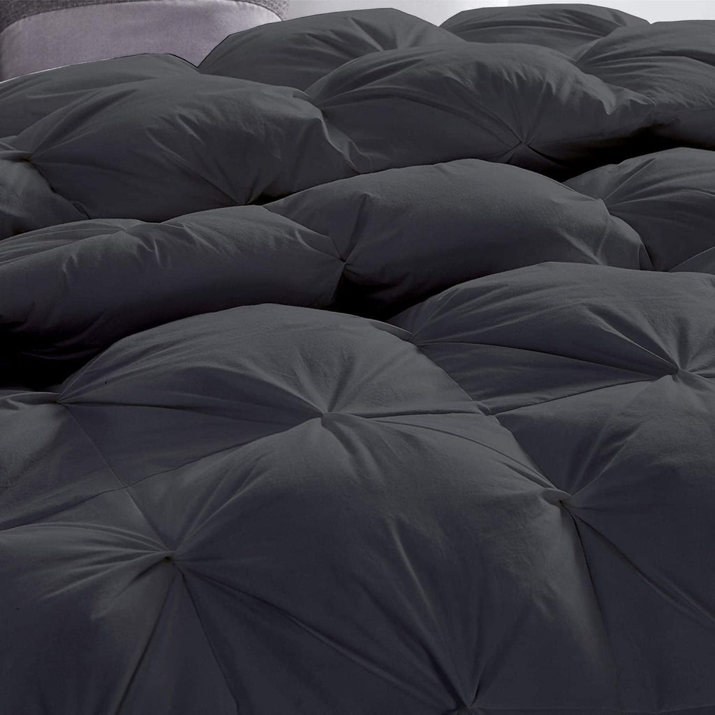 Pinch Pleated Dark Grey 5 Piece Soft 500 GSM California Queen Size Comforter Set (Comforter + 4 Pillowcases) 1000 Series Egyptian Cotton Comforter Set