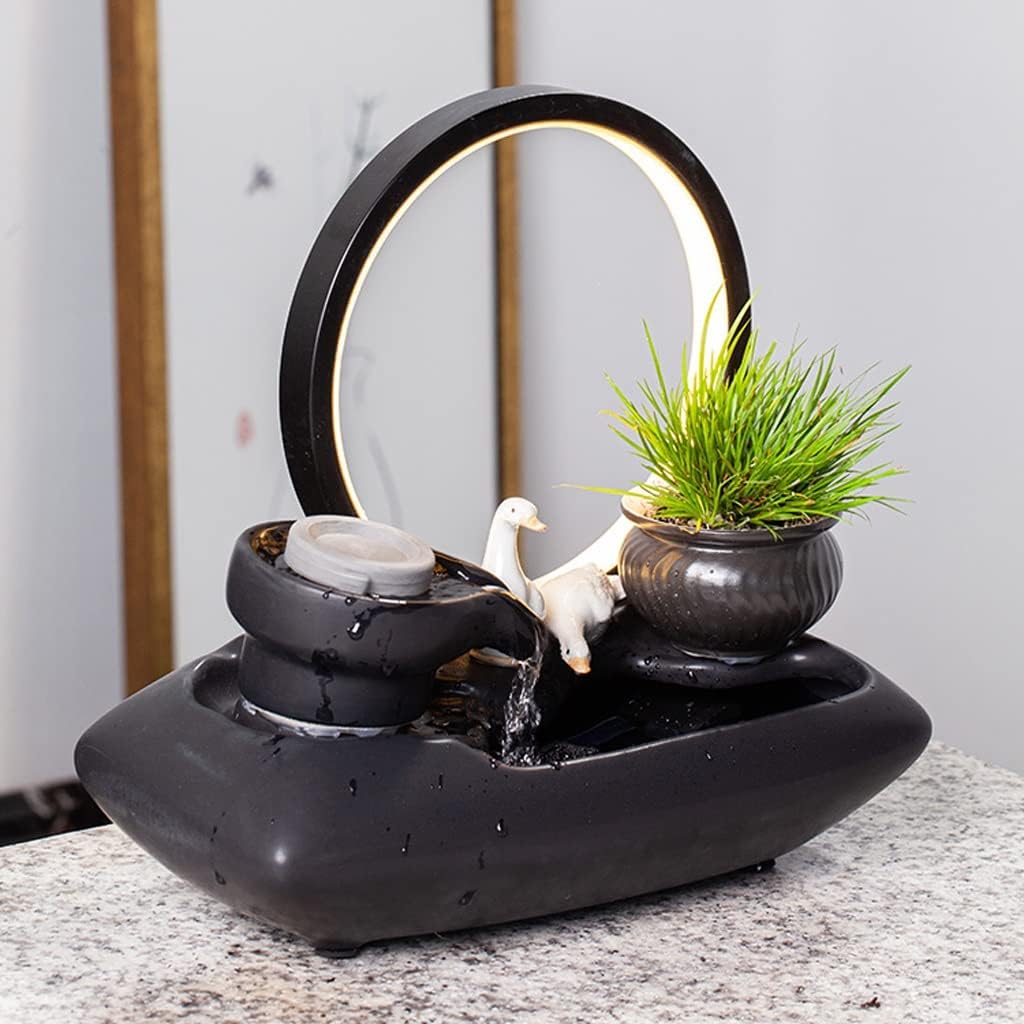 HIHELO Tabletop Fountain Tabletop Fountain Creative Living Room Ceramic Flowing Water Ornament Office Desktop Circulating Water Fountain Waterscape Indoor Fountain (Color : D)