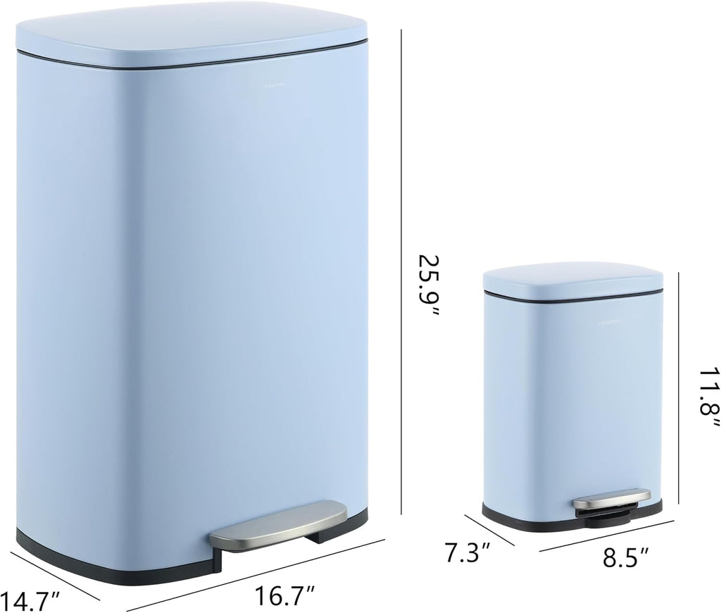 happimess HPM1006H Connor Rectangular 13-Gallon Trash Can with Soft-Close Lid and Free Mini Trash Can, Fingerprint Resistant, Modern, Minimalistic for Home, Kitchen, Office, Bathroom, Tide Pool Blue