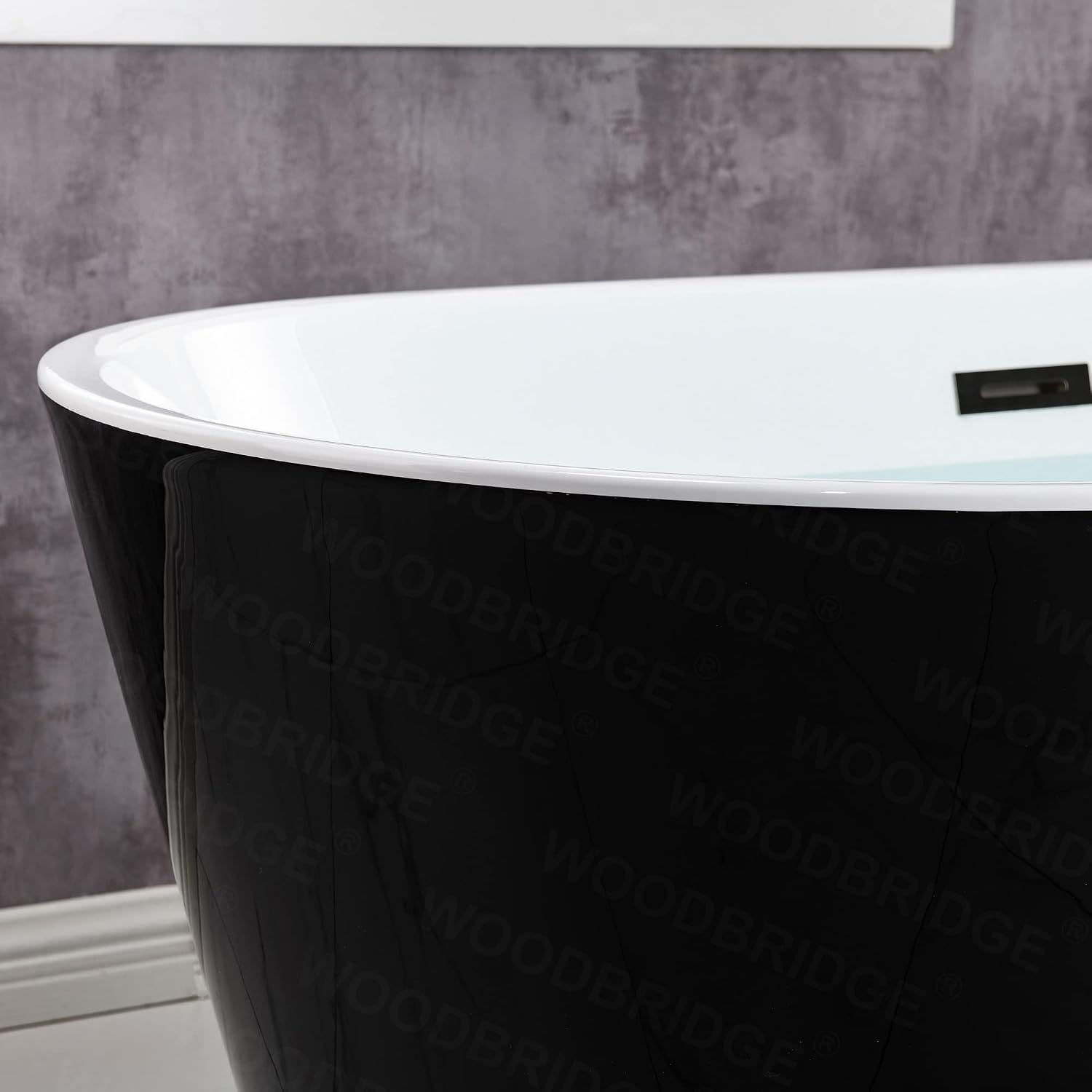 WOODBRIDGE 59' Acrylic Freestanding Bathtub Contemporary Soaking Black Tub with Matte Black Overflow and Drain，B1814-MB