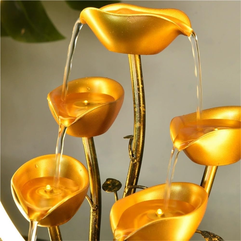 Gold Money Tree Feng Shui Tabletop Fountain with LED Light and Automatic Pump, Wealth Luck Indoor Waterfall Decor, Resin Desktop Water Feature for Home Office Zen Relaxation(Small)