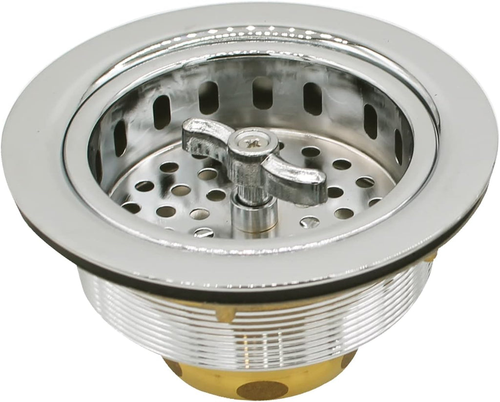 Westbrass CO2175-05 Combo Pack 3-1/2' Wing Nut Twist Style Large Kitchen Sink Basket Strainer and Waste Disposal Drain Flange with Stopper, Polished Nickel