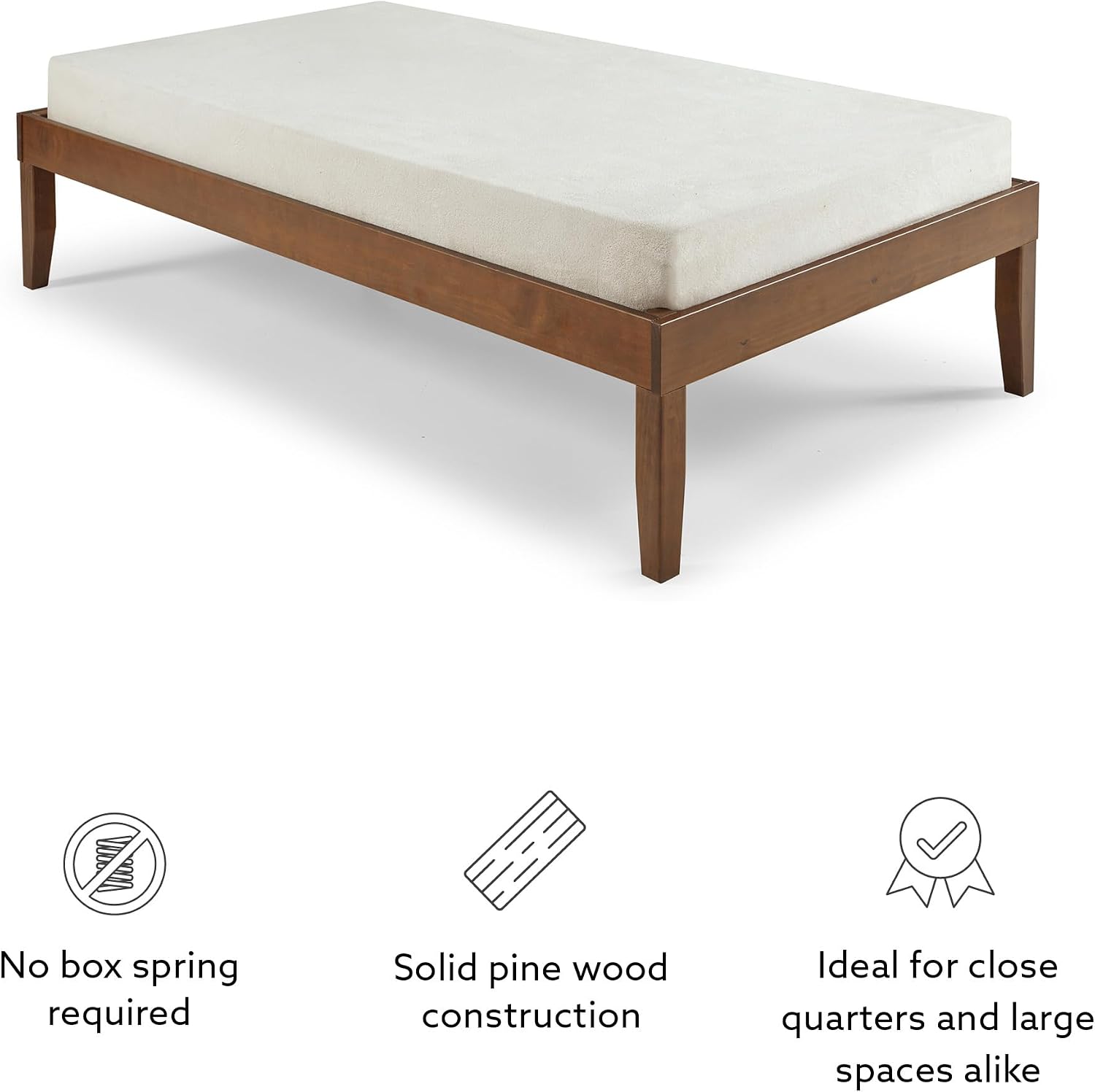 Powell Fordham Walnut Solid Pine Wood Twin Sized Platform Bed and Two Drawer Nightstand
