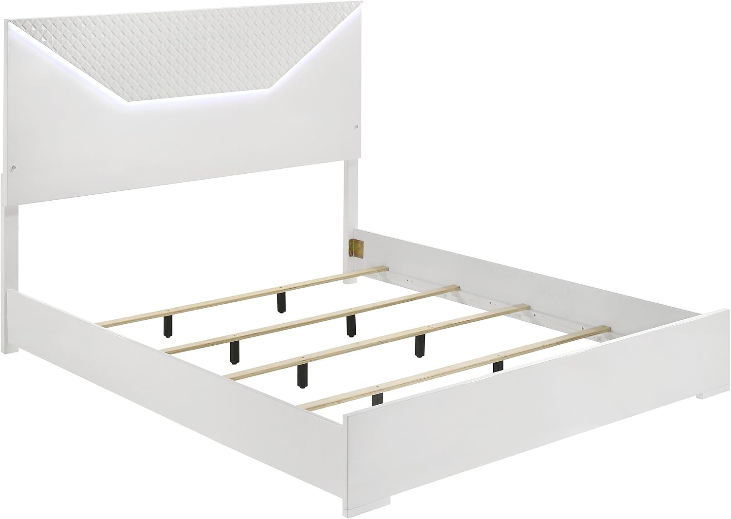 Coaster Home Furnishings Ives Contemporary 4-Piece Bedroom Set Queen Size LED Panel Bed Frame 57-inch Headboard White High Gloss 224941Q-S4