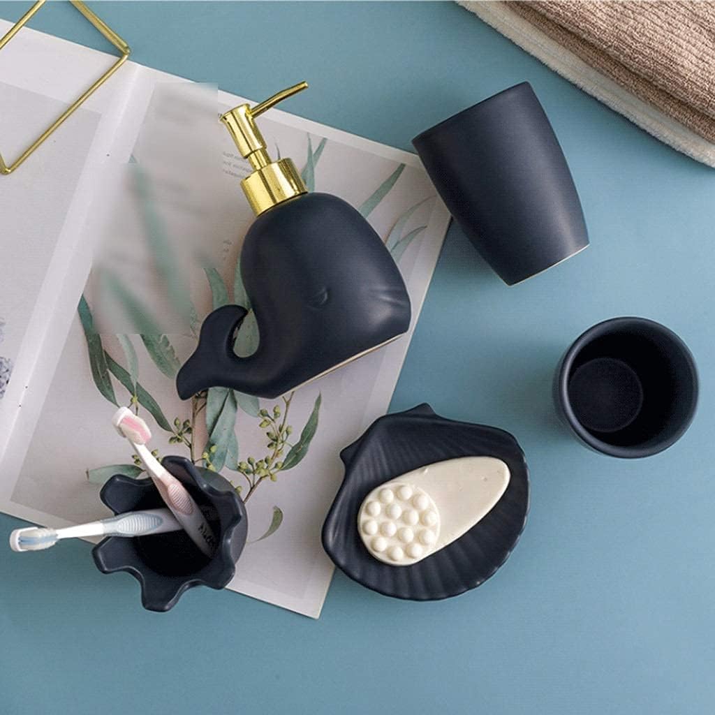 Soap Dispenser Decoration Bath Accessory Set 5 Piece Ceramic Bath Accessory Set Includes Liquid Soap or Lotion Dispenser Kids Whale Bathroom Design Blue (Color: Navy Blue A) Soap Dispenser