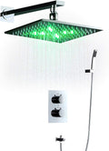 Shower Head Overhead Shower Thermostat Rotate 360 Degrees Led Smart Light Rainfall Shower Set Floor drain (Color : Silver)