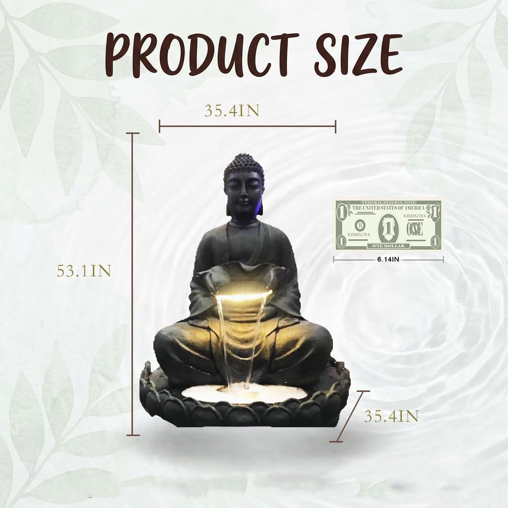 Outdoor Water Fountain, Buddha Water Outside, Garden Fountain, Statue Indoor/Outdoor for Home, Buddha Decor & Gifts, Buddah, Buda, Budda, Buddhas, Feng Shui (Large)